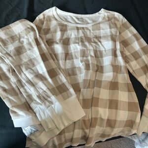 Cozy Pajama Set in Cream and Tan Plaid